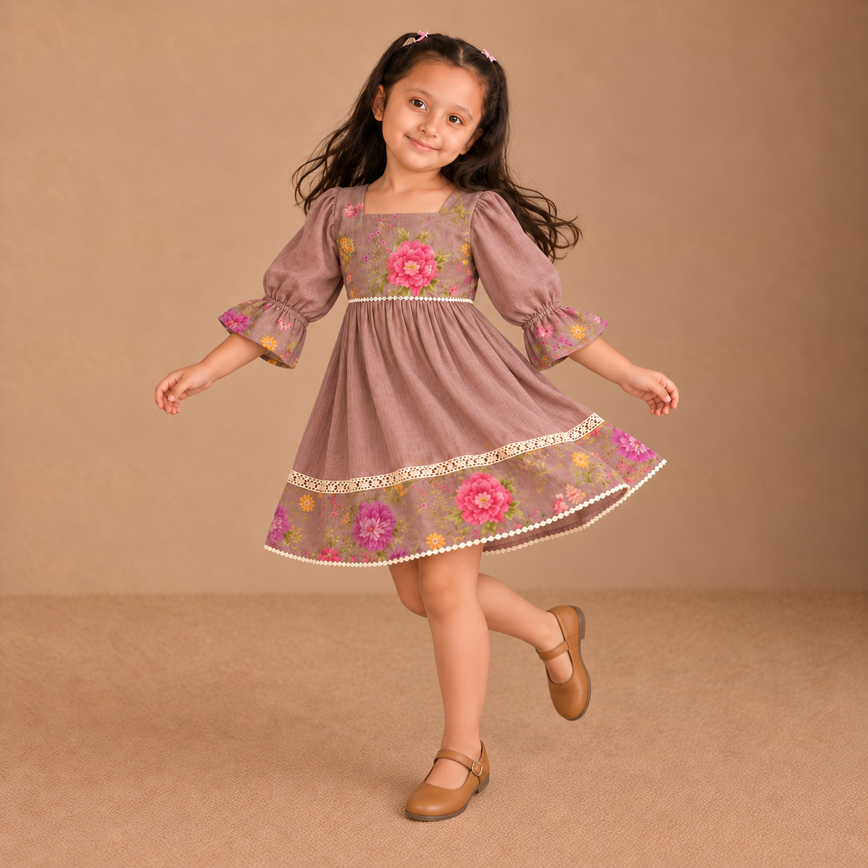 Phool Chanderi Dress – Dusty Plum