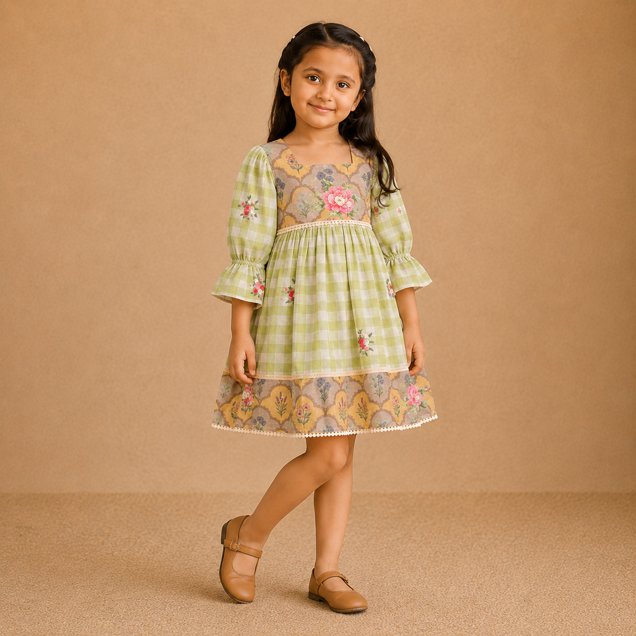 Phool Chanderi Dress – Garden Green