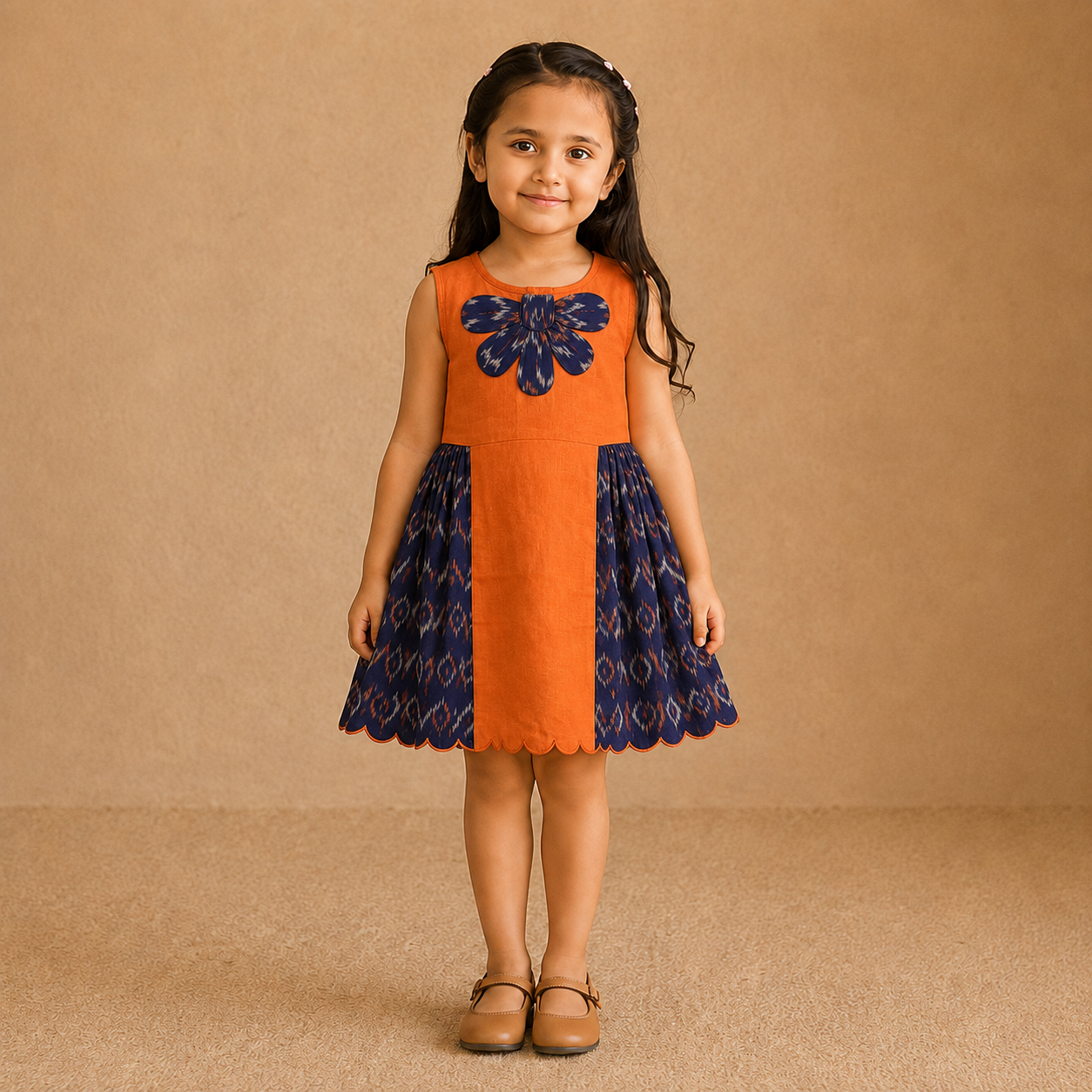 Mira Ikat Dress – Terracotta Indigo